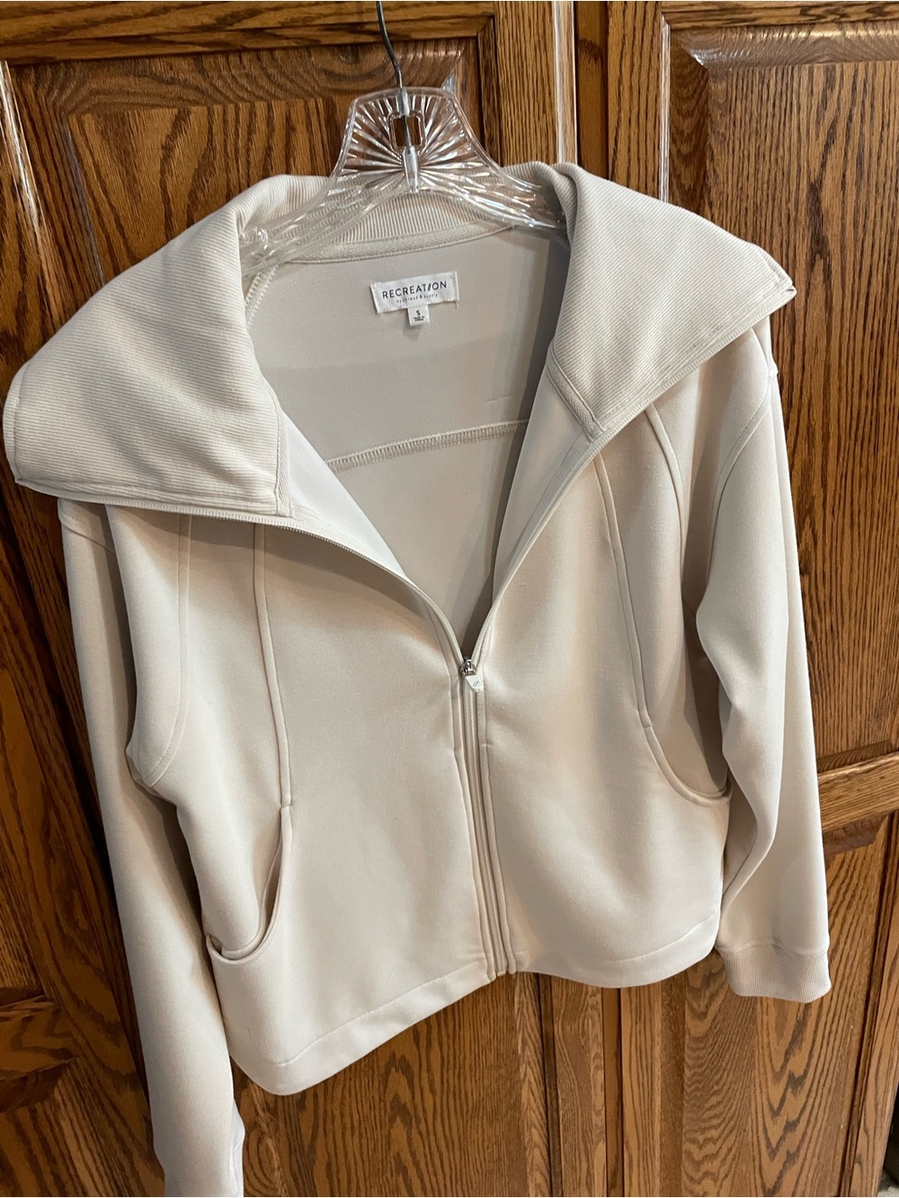 Thread & Supply Cream Zip-Front Jacket with Wide Fold Collar